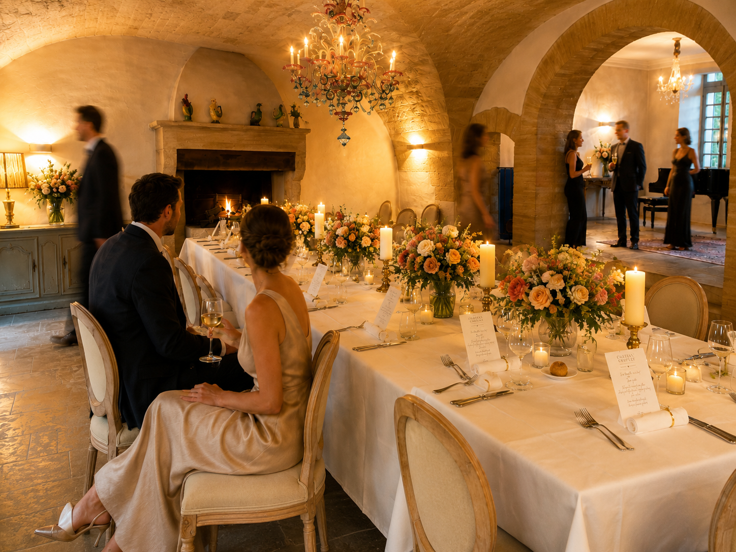 Dîner de mariage aux chandelles sous les voûtes du château